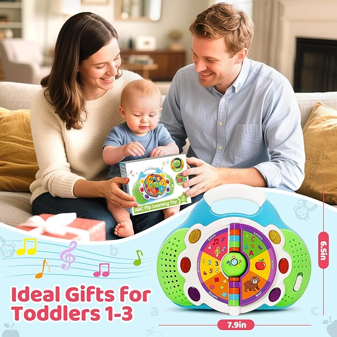 BainGesk Learning Toys for 1 2 3 Year Old Boys Girls, Alphabet Flip Toys with Sound and Light, Musical Educational Toys for Toddlers 2-3, Christmas Birthday Gift for Baby Age 12-18 Months