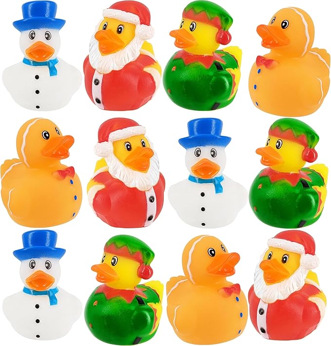 The Dreidel Company 25 Christmas Holiday Rubber Duck Toy Duckies for Kids, Bath Birthday Gifts Baby Showers Summer Beach and Pool Activity, 2" (25-Pack)