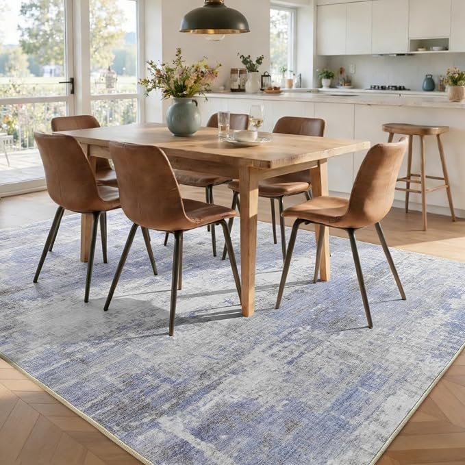 4x6 Ft Area Rugs for Living Room, Soft Non-Slip Washable Rugs Modern Abstract Pattern Carpet for Bedroom Indoor Floor Nursery Home Decor (Blue/White)