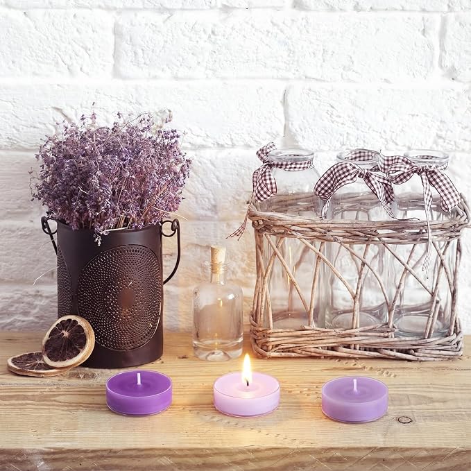 Honoson 12 Pack Tea Lights Candles Tea Light Natural Wax Scented Candle for Spring Easter Wedding Engagement Gifting Aromatherapy Anniversary Home Decor (Round,Gradient Purple)