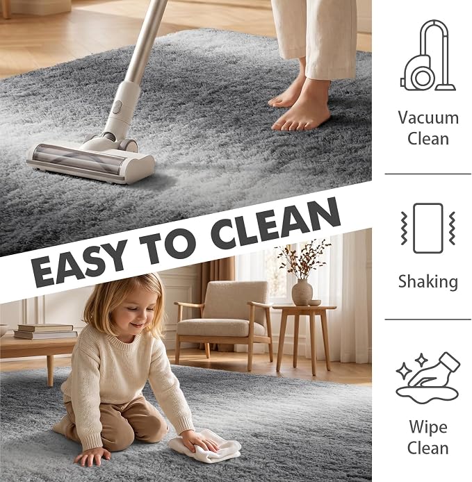 Area Rugs for Living Room, 6x9 Feet Soft Fluffy Plush Rug High Pile Non-Slip Floor Carpet for Bedroom Dorm Decor Aesthetic Grey White Gradient