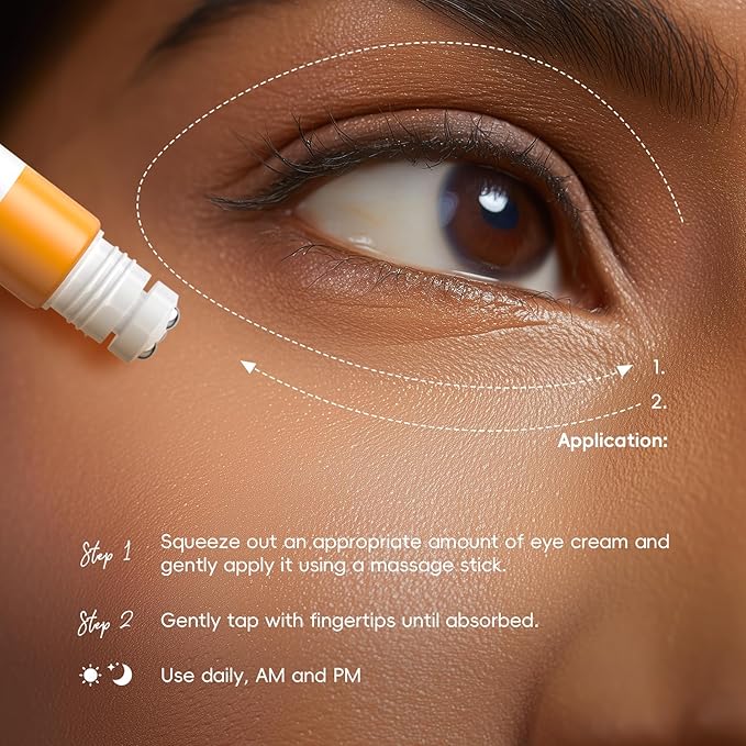 AKARY Dual Vitamin C Eye Cream, Hydrating Under Eyes Cream for Dark Circles and Puffiness with Triple-Roller Massage Ball Reduce Bags, Wrinkles and Fine Lines Eye Bags Treatment for Men/Women
