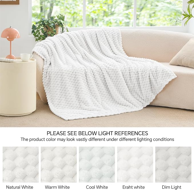 BEDELITE White King Blanket for Bed, Soft Cozy Gifts for Women, 108 * 90 | 3D Jacquard Decorative Fleece Blanket, Super Soft Plush Throws, Cute Birthday Gift for Women & Men, Suitable for All Seasons