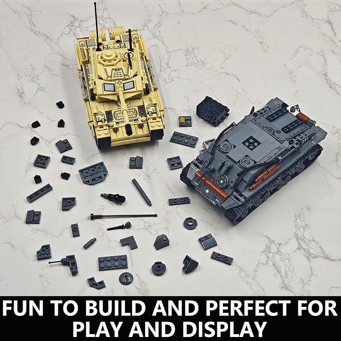 2 Tank Building Blocks, M4 Sherman and Challenger Military Battle Model Kits,Tank Toy Gifts for Boys or Men Collectors