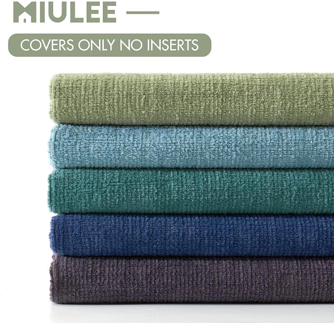 MIULEE Teal Chenille Couch Throw Pillow Covers, 18x18 | Set of 2, Soft Coastal Home Decor, Modern Farmhouse Decorative Pillowcases for Sofa Living Room Bed