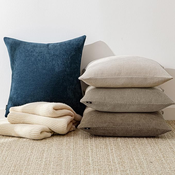 a moment Pack of 2 Decorative Chenille Throw Pillow Covers with Twill Cushion Covers for Sofa Living Room Couch Bed 20x20 Inch Blue