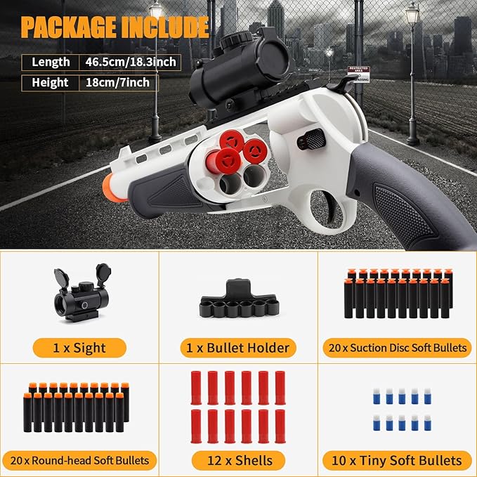 Toy Revolver Gun Toys for 8 9 10 11 12 13+ Year Old Boys Kids, Sports & Outdoor Play Toys Shotgun with Dart Bullet Holder & Scope, Play Toy Guns for Boys 8-13, Gifts for Birthday Halloween