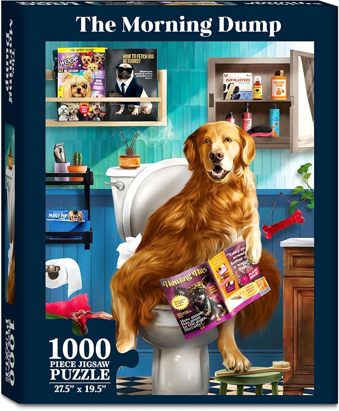 Jigsaw Puzzle 1000 Pieces - The Morning Dump, Fun for Families, Friends, Puzzle Enthusiasts, Game Nights, Includes Sorting Trays, Poster, Gifts for Dog Lovers Ages 15+, Finished Size 27.5” x 19.5"