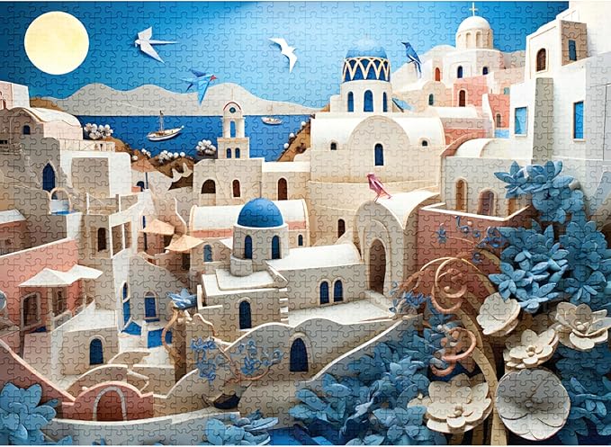 Santorini (#6) – 1000 Piece Jigsaw Puzzle for Adults | Premium European Blue Board | Satin Low-Glare Finish | Ribbon Cut | Bonus Poster | Display-Worthy Box | Printed in USA | Final Piece Puzzles