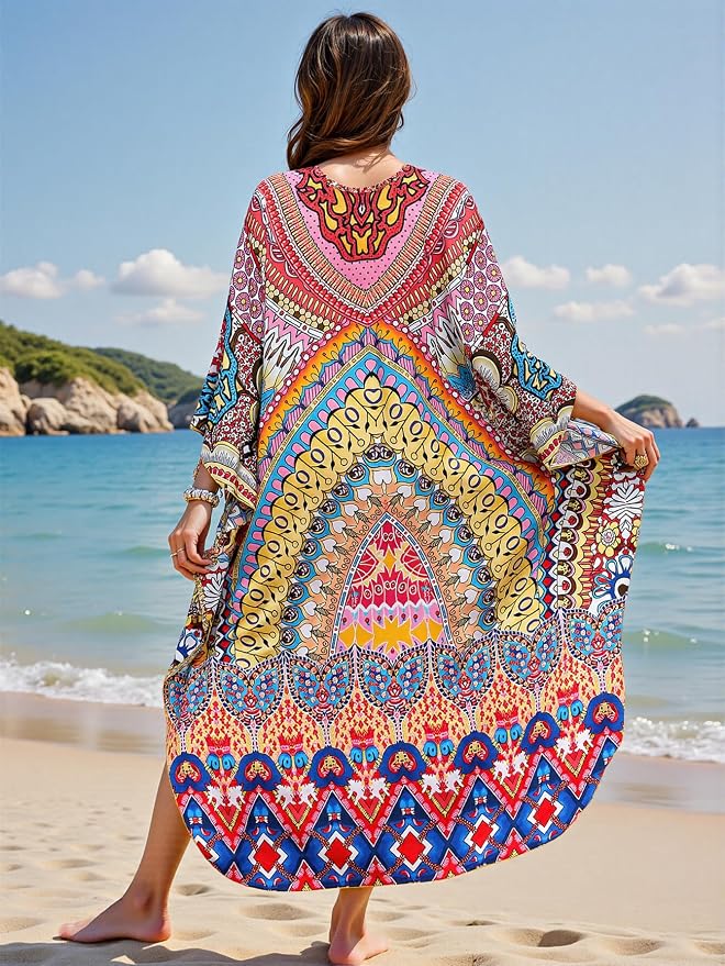 Mumu Dresses for Women Plus Size, Bohemian Kaftan Beach Cover Up Long Maxi Nightgown Soft Loungewear