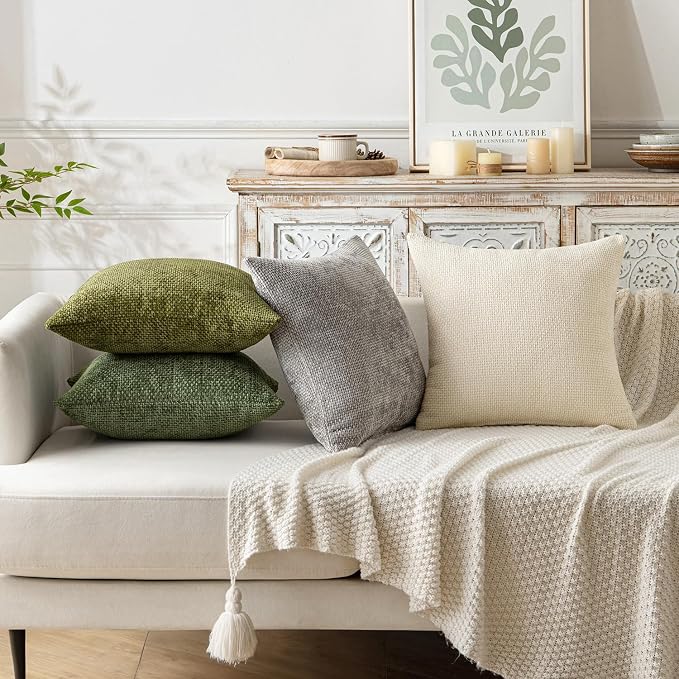 MIULEE Decorative Couch Throw Pillow Covers 18x18 Inch Neutral Cream 2 Pack | Modern Boho Accent, Soft Chenille Pillow Covers, Farmhouse Cushion Cases for Home Decor Bed Sofa Living Room