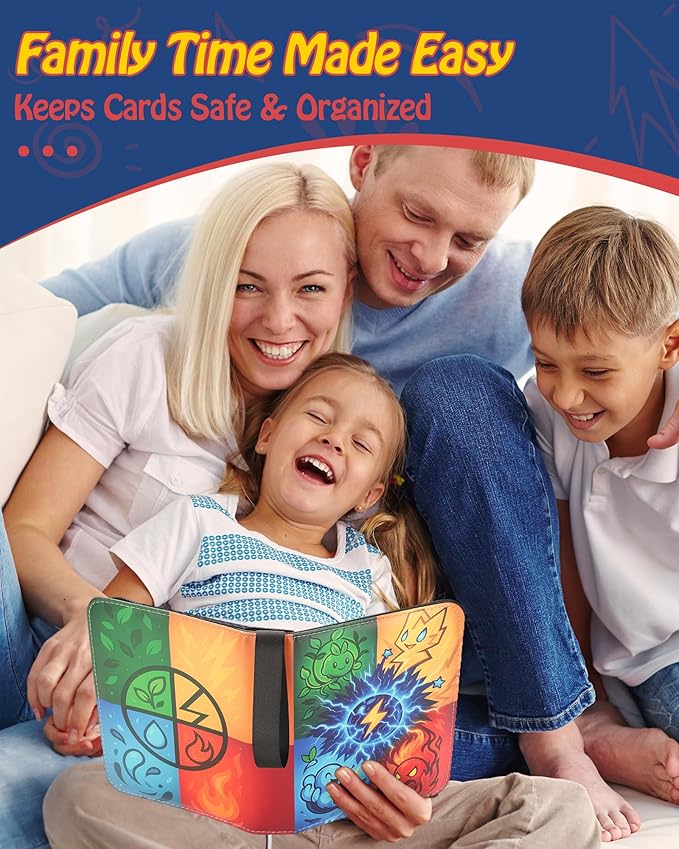 4-Pocket Trading Card Binder, 120 Pages Holds 480 Cards, PU Leather Side-Loading Card Album, Acid-Free Archival Sleeves, Durable Card Organizer for MTG, TCG and Sports Cards, Birthday & Christmas Gift
