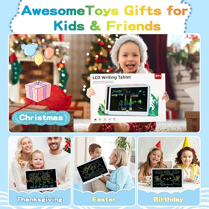 15 Inch LCD Writing Tablet for Kids Ages 3 4 5 6 7 8, Reusable Doodle Board with Stylus Pen Drawing Pad, Educational Travel Toy for Boys & Girls, Ideal Birthday & Holiday Gift