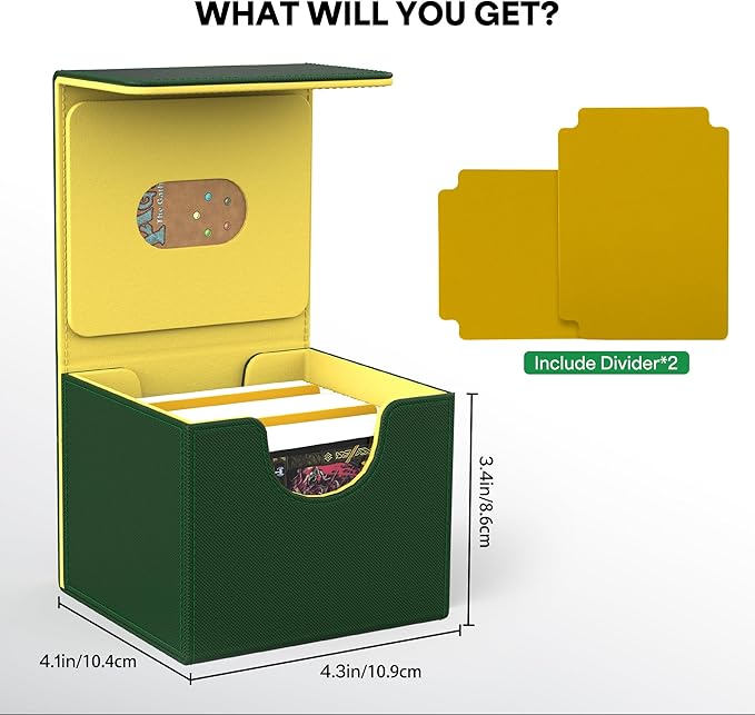 ZLCA MTG Commander Deck Box, Card Deck Box for Trading Card, Holds 110+ Double Sleeved Cards Fits for TCG CCG Magic Cards with 2 Dividers (Green & Yellow)