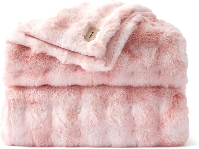 Bedsure GentleSoft Bubble Faux Fur King Size Blanket for Bed, Fluffy Fuzzy King Blanket for Winter, Soft Cozy Faux Fur Bedding Thick Warm Plush Decor for Bedroom, Tie-dye Pink, 104x90