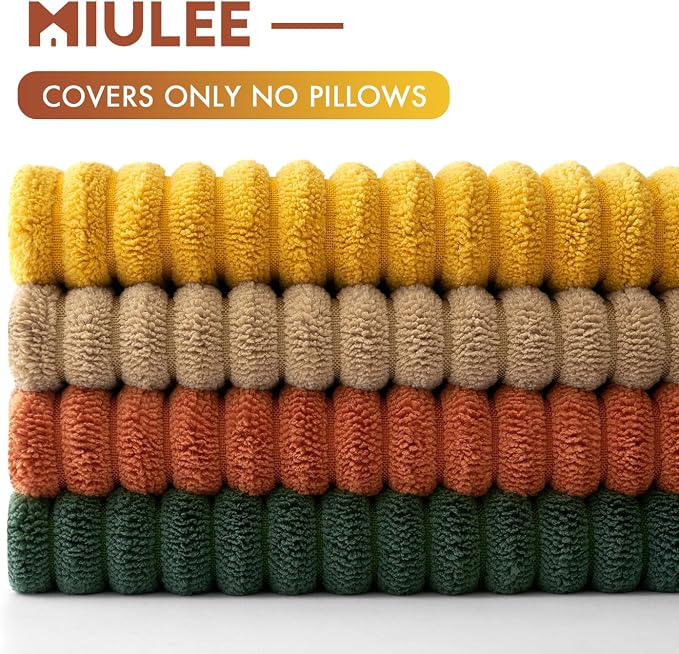 MIULEE Fall Corduroy Decorative Throw Pillow Covers Green-Rust 18x18 | Set of 4, Vintage Retro Fall Decor, Earthy Yellow Tones, Vibrant Cushion Covers for Sofa Couch Bed Living Room