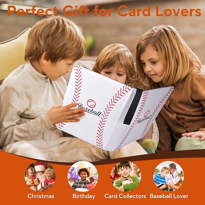 Baseball Card Binder 9 Pocket, 720 Pockets Trading Card Binder with Zipper, Portable Collector Card Album Storage Organizer for Sports Cards, Game Cards, Gifts for Kids