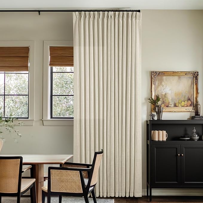Extra Wide Pinch Pleat 100 x 90 Inch Linen Semi Sheer Curtains 1 Panel | Neutral Beige, for Living Room Patio Glass Sliding Door Dining Bedroom Large Window, Light Filter, Pinch Pleated W100xL90