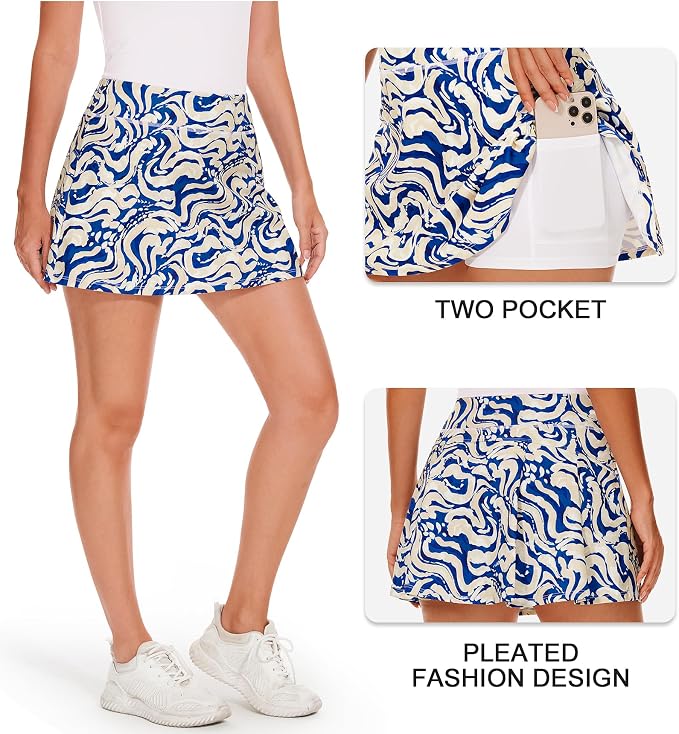 Stelle Women Tennis Skirt High Waisted Athletic Golf Skorts with Pockets | Tummy Control, Built-In Shorts, Deep Pockets, Pleated, Breathable, Lightweight, Tennis, Golf, Pickleball, Running, Workout