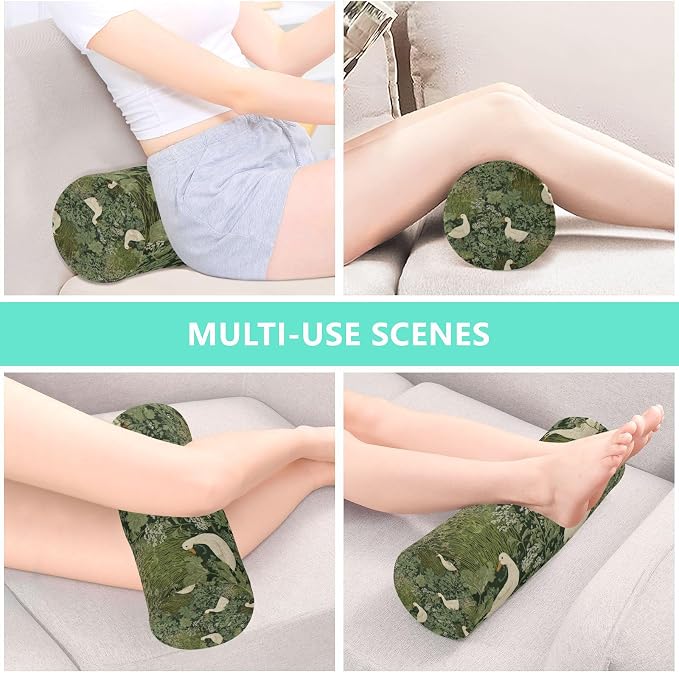 Duck Grass Neck Roll Pillow Bolster Round Health Memory Foam Long Cervical Cylinder Pillows with Removable Washable Cover for Body Bed Legs Back Yoga