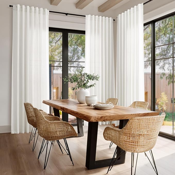 Nanspring Beige White Linen Curtains 90 Inches Long for Living Room 2 Panels Set Semi Sheer Vertical Curtains Back Tab Rod Pocket Coastal Room Decor Privacy Curtain for Bedroom/Dinner Room 60x90