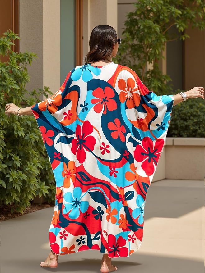 Mumu Dresses for Women Plus Size, Bohemian Kaftan Beach Cover Up Long Maxi Nightgown Soft Loungewear