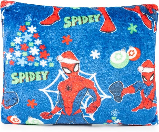 Jay Franco Kids 3 Piece Gift Set – 12" Shaped Character Pillow, 12" Decorative Pillow & 40" x 50" Throw Blanket, Ultra-Soft Plush Bedding, Couch Décor & Holiday Travel Set, Multi - Christmas Spiderman