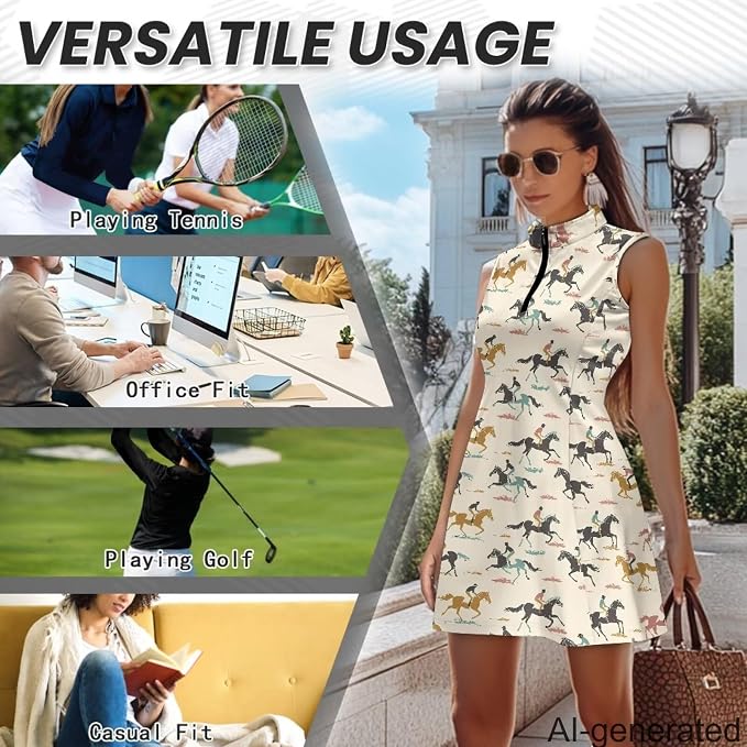 Golf Dress Tennis Dresses for Women with Built in Shorts and Pockets Sleeveless Athletic Dress Workout Dress