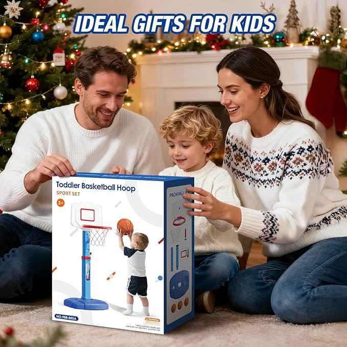HYES Toddler Basketball Hoop, Adjustable Height Indoor Basketball Hoop for Kids 1-3, Foldable Mini Basketball Goal with 3 Balls, Outdoor Poolside Sport Toy, Birthday for Baby Boys Girls
