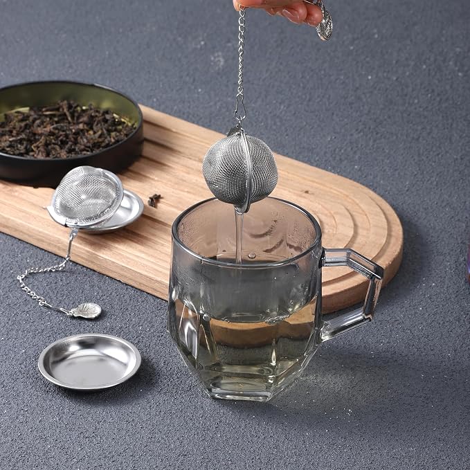 Tea Infuser Strainer Stainless Steel Loose Leaf Tea Steeper Ball with Extended Chain and Conch Seashell Charm, 2 Pack
