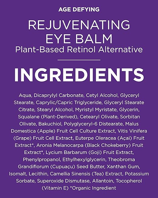Andalou Naturals Age Defying Rejuvenating Eye Balm - Plant-Based Retinol Alternative - Gentle, Hydrating Eye Cream With Bakuchiol to Help Reduce Appearance of Wrinkles - 0.45 Oz
