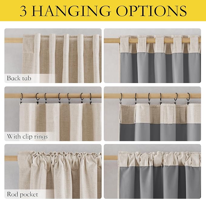 NICETOWN 100% Blackout Beige Linen Curtains 90" Length with Thermal Insulated Liners for Bedroom, Farmhouse Style Room Cooling Window Treatments for Apartment/Condo Dining Room (2 Panels, 52" W)