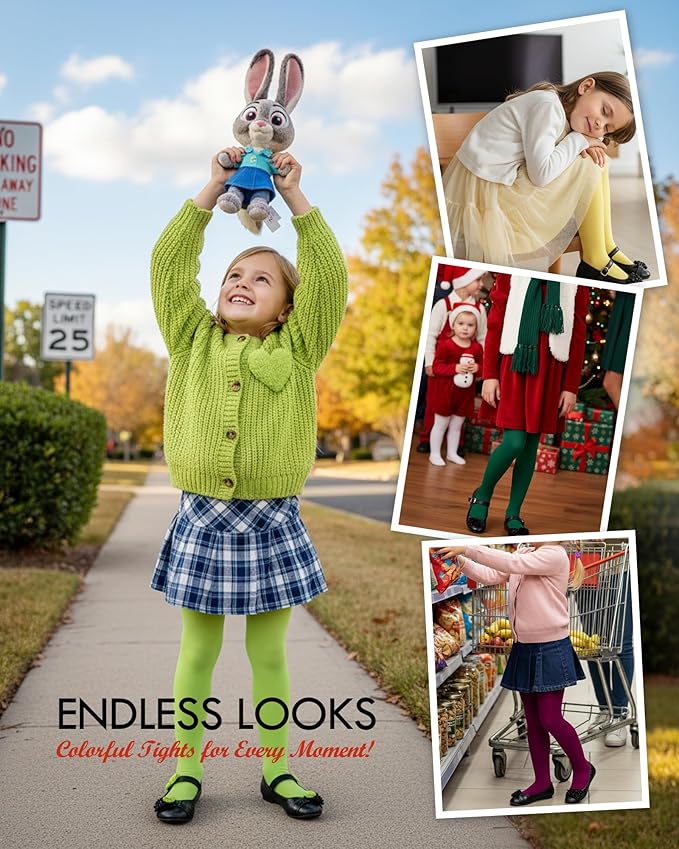CHUNG Girls Footed Tights Light Weight Stretchy 60D Multi Candy Color Stage Play Costumes 2-12Y