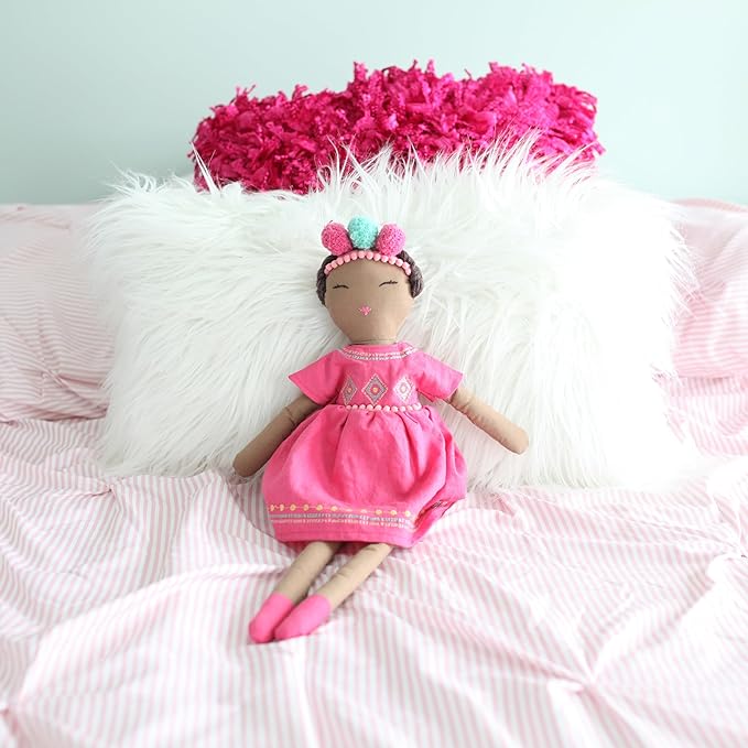 MON AMI Simone the Bohemian Princess Doll 18 “, Plush Tribal Doll, Hot Pink Color, Use as Toy or Room Decor, Gift for Kids of All Ages