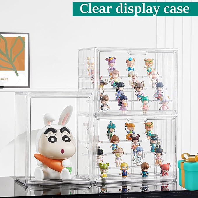 Attelite Acrylic Display Case,Upgrade 4 Tiers Clear Display Case with 3 Adjustable divider, Stackable Large Storage Box with Magnetic Door for Collectibles Action Figures