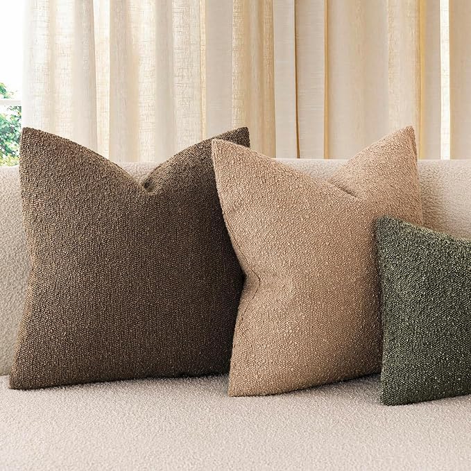 Foindtower Pack of 2, Decorative Textured Boucle Throw Pillow Covers Accent Solid Pillow Cases Cozy Soft Couch Cushion Case for Chair Sofa Bedroom Living Room Home Decor 22x22 Inch Chocolate
