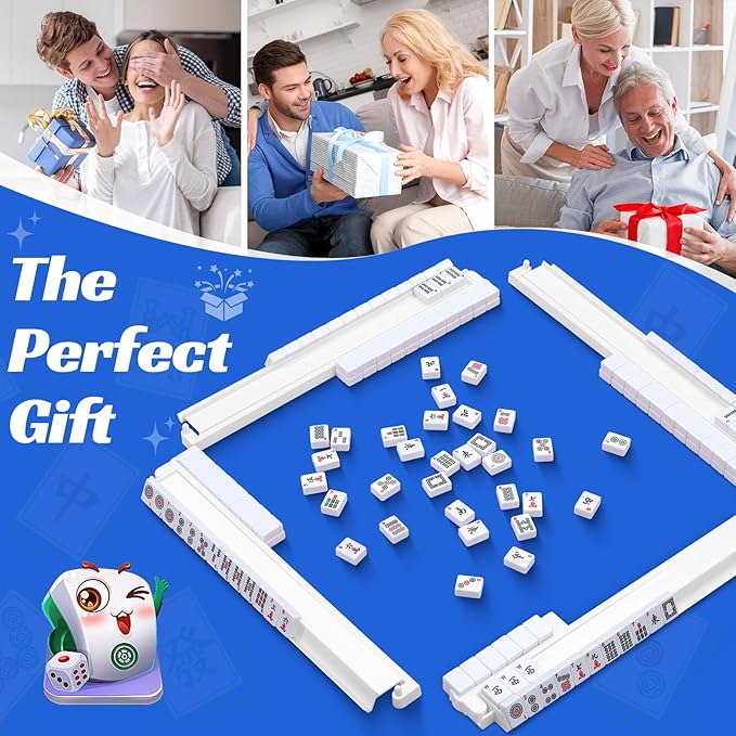 Mahjong Racks with Pushers, 4 Mah Jongg Clear Acrylic American All-in-One Tile Rack & Pusher Accessories Gifts (Milk White)