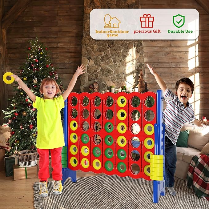 Oversized 4 in a Row Connect Game+Waterproof Carry Bag,Included-4 ft X 3.5 ft Tall,4-to-Score Jumbo with 44 Pieces Rings&Drink Holder,48โ Super Size-Indoor&Outdoor Giant 4 Game for Kids&Adults