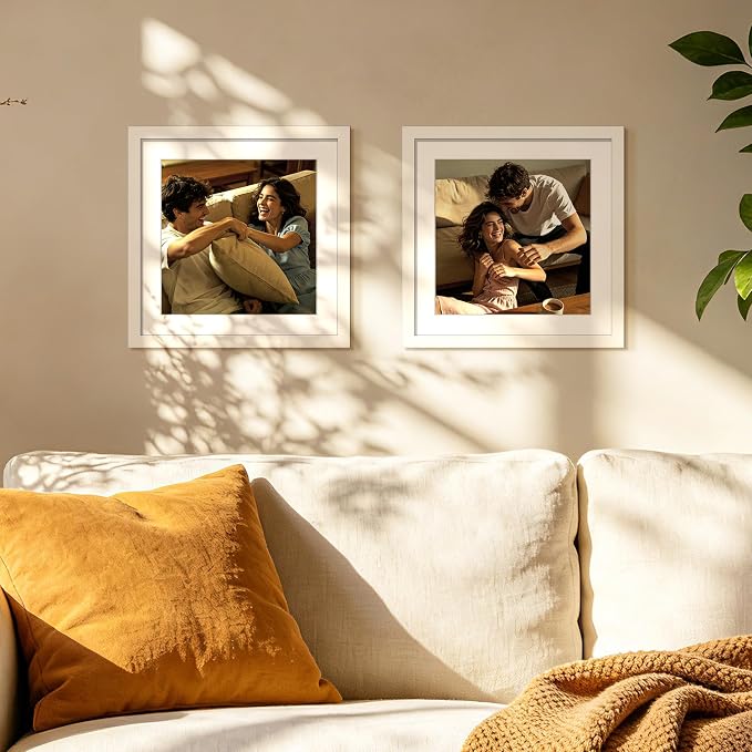 upsimples Vinyl Record Frame, Display Pictures 10x10 with Mat or 12.5 x 12.5 Without, Wall Hanging Album Cover Frames, White, 1 Pack