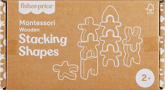 Fisher-Price Wood Montessori Toy Stacking Shapes, American Montessori Society Seal of Excellence, 16-Piece Wooden Learning Activity & Expert Play Tips for Kids Ages 2+ Years