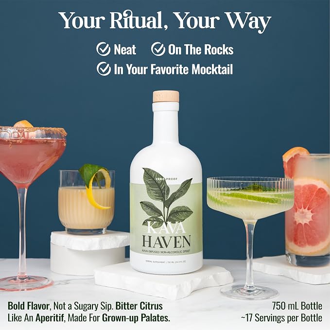 Kava Haven Non Alcoholic Spirit Kava Kava Drink | Non Alcohol Alternative Spirit for Mixed Drink Recipes | Low Calorie | All Natural | - Lemon Ginger Flavor (Pack of 2)