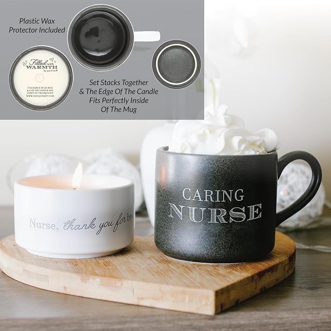 Pavilion Gift Company - Someone Special - 4 Oz Candle & 10.8 Oz Mug Gray & Cream Neutral Stackable To: From: Tag Gift Set