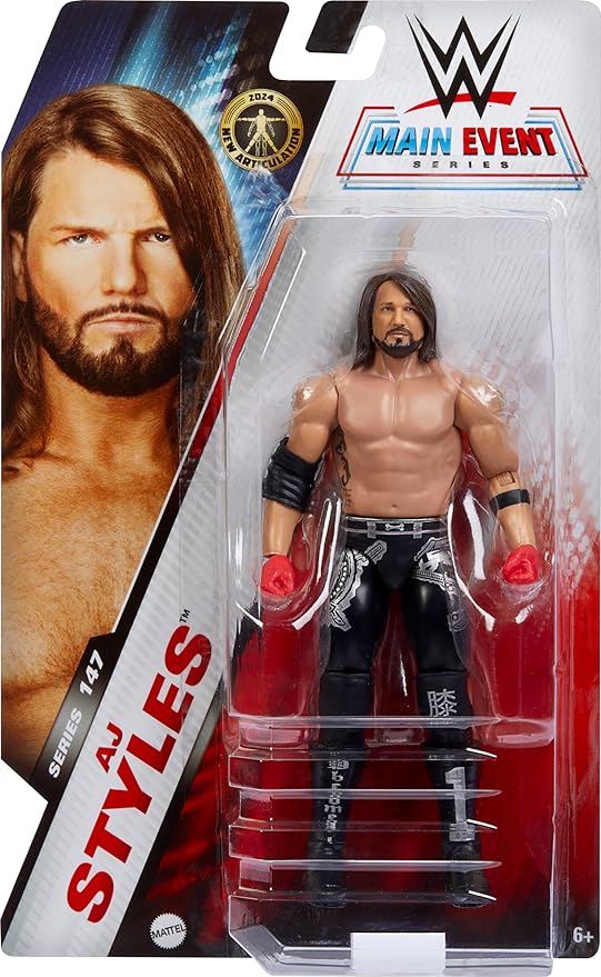 Mattel WWE Main Event Action Figure, Series #147 AJ Styles 6-inch Collectible with 10 Articulation Points & Life-Like Look