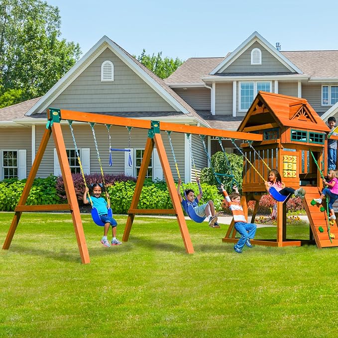 BETOOLL Swing Sets Brackets - 2 A-Frame Swing Set Brackets and 1 Middle Swing Bracket with All Mounting Heavy Duty Hardware Included - Swing Set Kit for Porch, Yard, Playground - Green