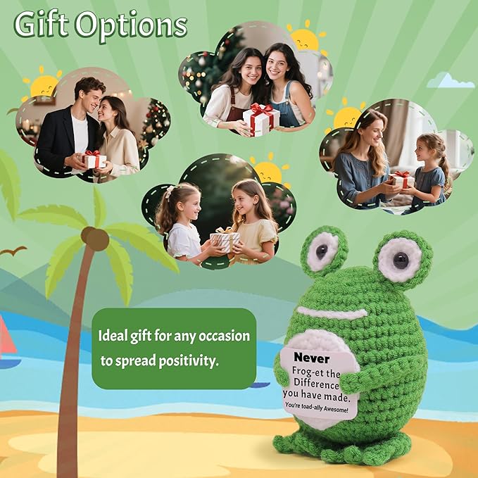 Positive Frog Crochet Gifts, Handmade Cute Frog Toy with Emotional Support Card,Thank You Appreciation Gifts for Women Friends,Retirement Leaving Going Away Farewell Gift for Teacher Coworker