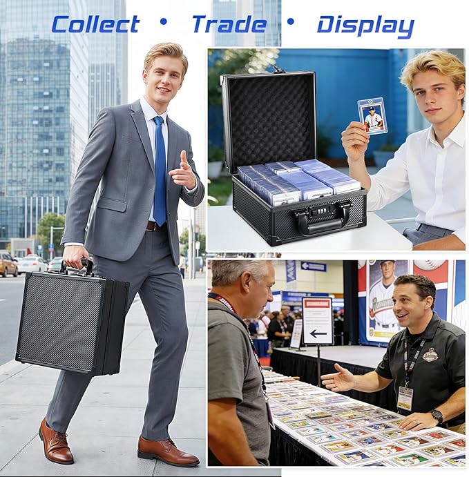 Card Storage Box for 3" x 4" 35pt Toploaders, Sports Cards Case with Lock, Trading Card Storage Box Holds 390 Top Loaders or 99 Magnetic Holders, Card Collection Box for Collectors