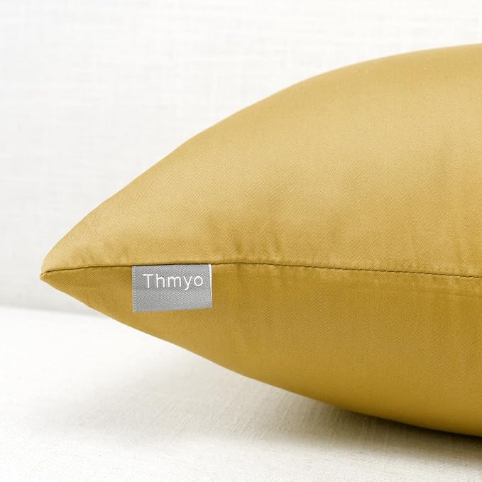 Thmyo 4-Pack 100% Cotton Comfortable Solid Decorative Throw Pillow Case Square Cushion Cover Sublimation Blank Pillow Covers DIY Throw Pillowcase for Sofa Couch(20x20 inch/ 50x50cm, Mustard Yellow)