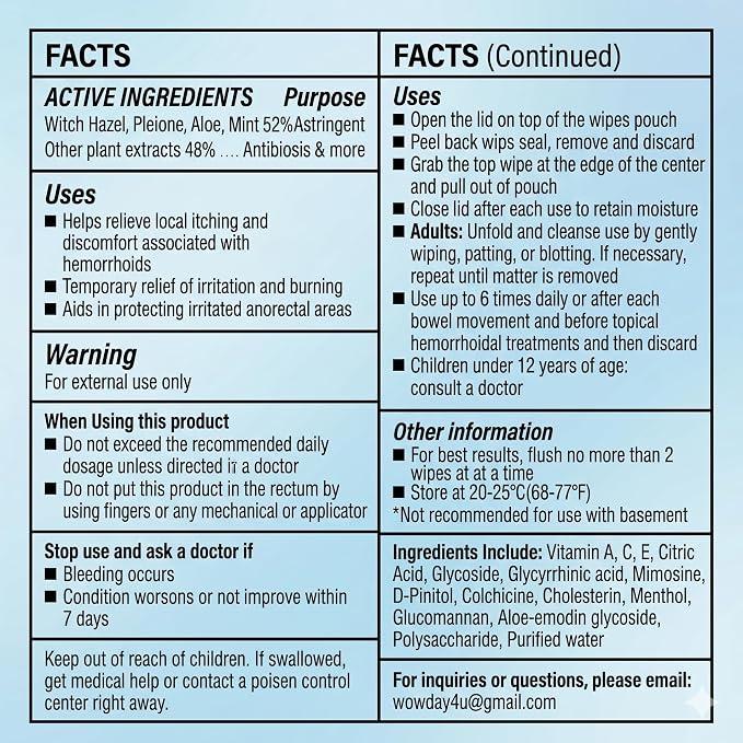 Flushable Hemorrhoid Wipes | Medicated Witch Hazel Wipes Ph Balanced | 180 Count Natural Fragrance Free Adult Hemorrhoids Witch Hazel Wipe for Butt Itch