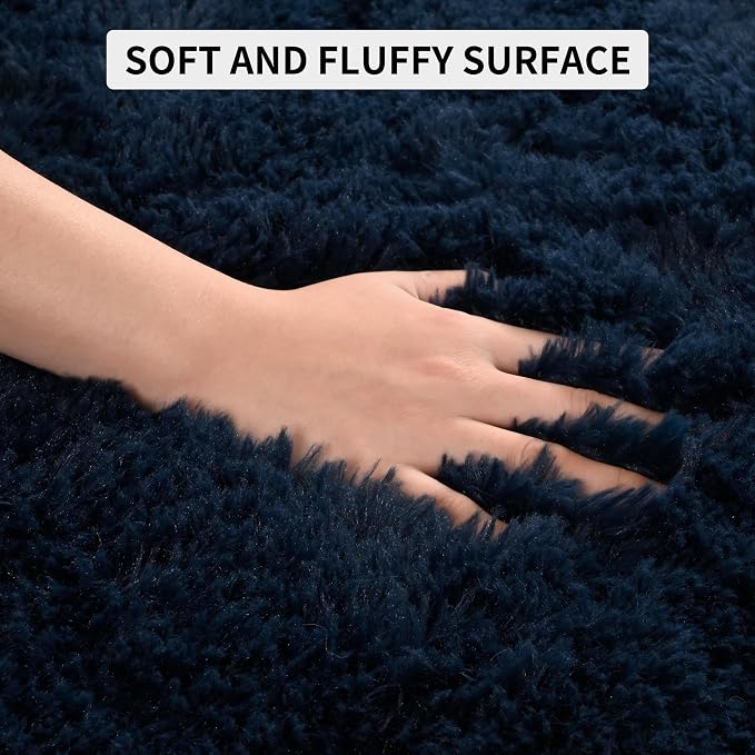 Tepook Fluffy Large Rugs for Living Room, Area Rug 6x9 Soft Carpet for Bedroom, Modern Shaggy Rug for Kids Boys Girls, Plush Indoor Nursery Home Decor Rug with Non-Slip Bottom, Navy Blue