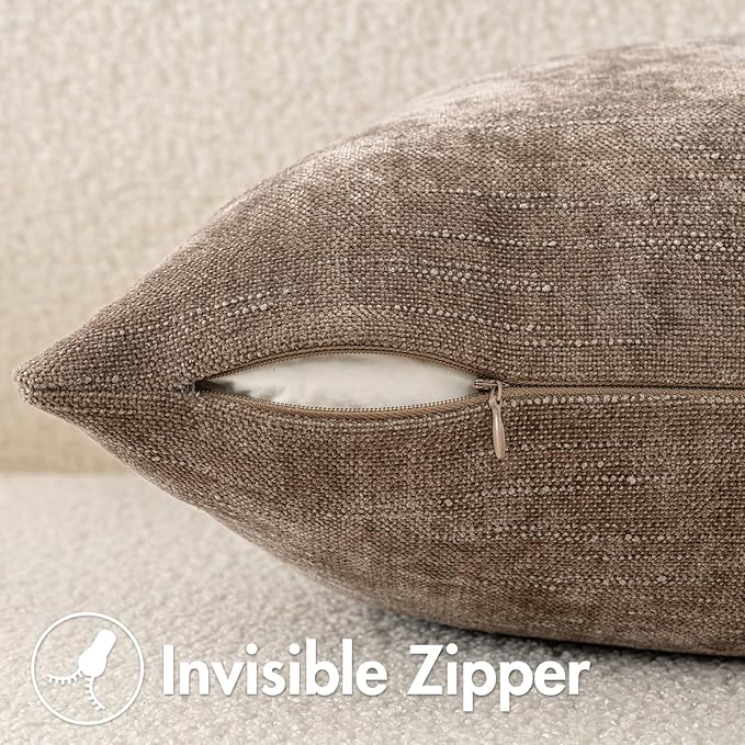 MIULEE Textured Chenille Throw Pillow Covers 18x18 Inch Taupe Grey | Pack of 2 Decorative Soft Throw Pillows, Solid Textured Cushion Covers, Modern Home Decor for Couch Sofa Bedroom Living Room